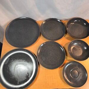 Vintage Color Flyte Royale MELMAC Branchell K. LaMovne designer‎ 7 dishes Black